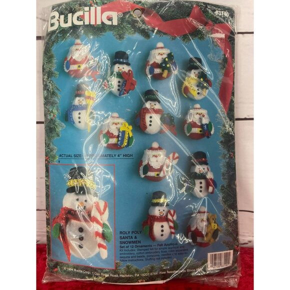 Bucilla Roly Poly Santa and Snowmen Set of 12 Ornaments Felt #83140 - Picture 1 of 9